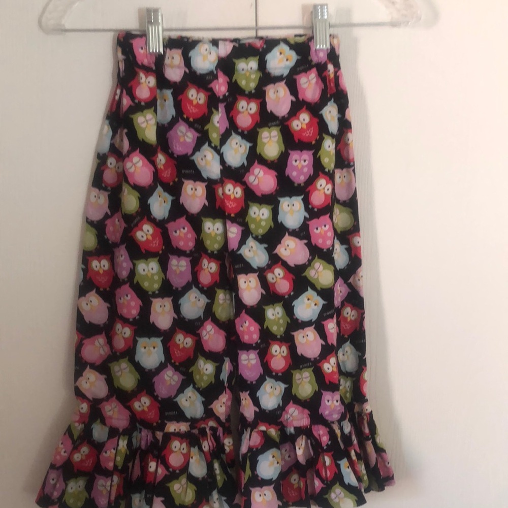 Girls Colorful spring Owl nana B Print Easter ruffled  flare wide leg pants